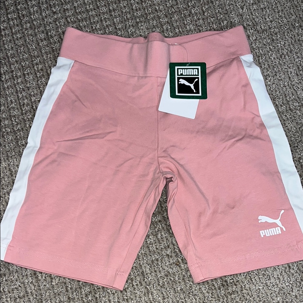 Puma Pink and White Athletic Shorts with Elastic Waistband